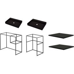 Zestaw Deante Correo dwie umywalki z konsolą 90 cm i 60 cm stojącą oraz dwiema półkami (CQRNU6S, CQRNU6S, CKCN90A, CKCN60A, CBLN30B,CBLN30B)