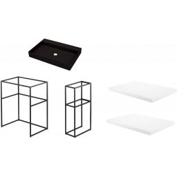 Zestaw Deante Correo umywalka z konsolą 60 cm stojącą, słupkiem i dwiema półkami (CQRNU6S, CKCN60A, CKCN20A, CBLA20B, CBLA20B)