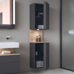 Duravit Qatego szafka boczna 176 cm wysoka wisząca lewa grafitowy mat/jasne drewno QA1346L55490010