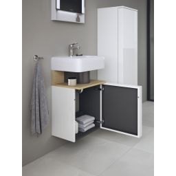 Duravit Qatego szafka 44 cm podumywalkowa wisząca lewa biały połysk/jasne drewno QA4076L30220000