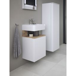Duravit Qatego szafka 44 cm podumywalkowa wisząca lewa biały mat/jasne drewno QA4076L55180000
