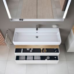 Duravit Qatego szafka 120 cm podumywalkowa wisząca biały połysk/dąb QA4396030220010