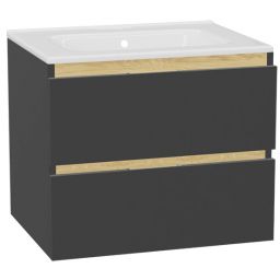 Zestaw Excellent Tuto 2.0 szafka 60 cm podumywalkowa wisząca z umywalką Pik szary-dąb/biały MLEX.2172.K.60.0165.GRGR