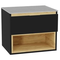 Zestaw Excellent Tuto 2.0 szafka 60 cm podumywalkowa wisząca z blatem czarny-dąb-szary MLEX.2171.K.60.01SJ.BKBK