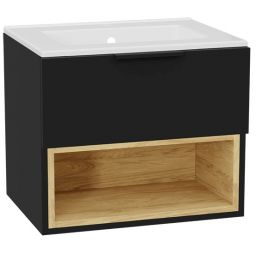 Zestaw Excellent Tuto 2.0 szafka 60 cm podumywalkowa wisząca z umywalką As czarny-dąb/biały MLEX.2171.K.60.0236.BKBK