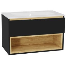 Zestaw Excellent Tuto 2.0 szafka 80 cm podumywalkowa wisząca z umywalką As czarny-dąb/biały MLEX.2171.K.80.0136.BKBK