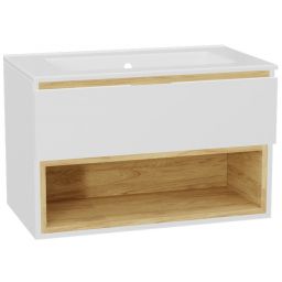 Zestaw Excellent Tuto 2.0 szafka 80 cm podumywalkowa wisząca z umywalką As biały-dąb/biały MLEX.2171.K.80.0136.WHWH