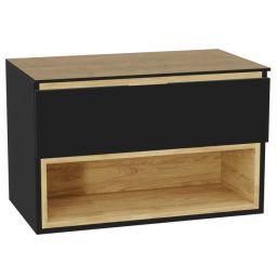 Zestaw Excellent Tuto 2.0 szafka 80 cm podumywalkowa wisząca z blatem czarny-dąb MLEX.2171.K.80.01BL.BKBK