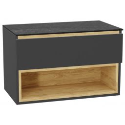 Zestaw Excellent Tuto 2.0 szafka 80 cm podumywalkowa wisząca z blatem szary-dąb-grafit MLEX.2171.K.80.01MA.GRGR