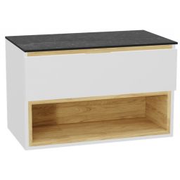 Zestaw Excellent Tuto 2.0 szafka 80 cm podumywalkowa wisząca z blatem biały-dąb-grafit MLEX.2171.K.80.01MA.WHWH