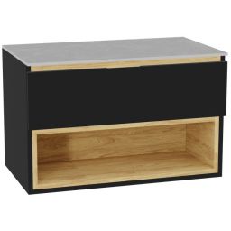 Zestaw Excellent Tuto 2.0 szafka 80 cm podumywalkowa wisząca z blatem czarny-dąb-szary MLEX.2171.K.80.01SJ.BKBK