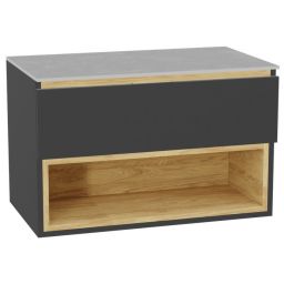 Zestaw Excellent Tuto 2.0 szafka 80 cm podumywalkowa wisząca z blatem szary-dąb MLEX.2171.K.80.01SJ.GRGR