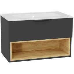 Zestaw Excellent Tuto 2.0 szafka 80 cm podumywalkowa wisząca z umywalką As szary-dąb/biały MLEX.2171.K.80.0236.GRGR