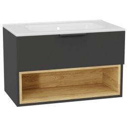 Zestaw Excellent Tuto 2.0 szafka 80 cm podumywalkowa wisząca z umywalką Pik szary-dąb/biały MLEX.2171.K.80.0265.GRGR