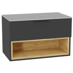 Zestaw Excellent Tuto 2.0 szafka 80 cm podumywalkowa wisząca z blatem szary-dąb MLEX.2171.K.80.02SJ.GRGR