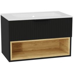 Zestaw Excellent Tuto 2.0 szafka 80 cm podumywalkowa wisząca z umywalką As czarny-dąb/biały MLEX.2171.K.80.0336.BKBK