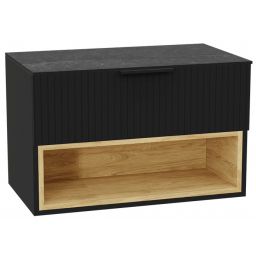 Zestaw Excellent Tuto 2.0 szafka 80 cm podumywalkowa wisząca z blatem czarny-dąb-grafit MLEX.2171.K.80.03MA.BKBK