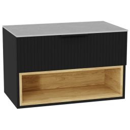 Zestaw Excellent Tuto 2.0 szafka 80 cm podumywalkowa wisząca z blatem czarny-dąb-szary MLEX.2171.K.80.03SJ.BKBK