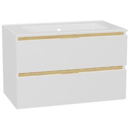 Zestaw Excellent Tuto 2.0 szafka 80 cm podumywalkowa wisząca z umywalką As biały-dąb/biały MLEX.2172.K.80.0136.WHWH