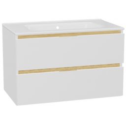 Zestaw Excellent Tuto 2.0 szafka 80 cm podumywalkowa wisząca z umywalką Pik biały-dąb MLEX.2172.K.80.0165.WHWH