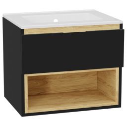 Zestaw Excellent Tuto 2.0 szafka 60 cm  podumywalkowa wisząca z umywalką As czarny-dąb/biały MLEX.2171.K.60.0136.BKBK