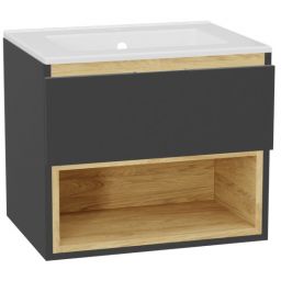 Zestaw Excellent Tuto 2.0 szafka 60 cm podumywalkowa wisząca z umywalką As szary-dąb/biały MLEX.2171.K.60.0136.GRGR