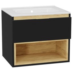 Zestaw Excellent Tuto 2.0 szafka 60 cm podumywalkowa wisząca z umywalką Pik czarny-dąb/biały MLEX.2171.K.60.0165.BKBK