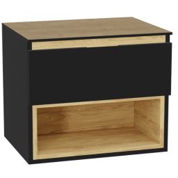 Zestaw Excellent Tuto 2.0 szafka 60 cm podumywalkowa wisząca z blatem czarny-dąb MLEX.2171.K.60.01BL.BKBK