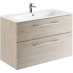 Geberit Selnova Square umywalka z szafką 100 cm zestaw meblowy biały/orzech włoski jasny 501.247.00.1
