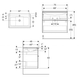 Geberit iCon Set Slim umywalka z szafką 75 cm zestaw meblowy KeraTect orzech hickory/lava mat 502.332.JR.1