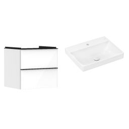 Hansgrohe Xelu Q szafka wisząca z umywalką 60x48 biały wysoki połysk/czarny mat/biały (54023670, 61016450)