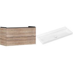 Hansgrohe Xelu Q szafka wisząca z umywalką 120x48 cm  naturalny dąb/chrom/biały (54037000, 61043450)