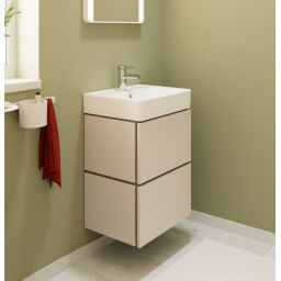 Zestaw Hansgrohe Xilesa E szafka 48 cm podumywalkowa wisząca z umywalką Xanuia Q  piaskowy/biały (54290780, 60131450)