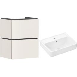 Zestaw Hansgrohe Xilesa E szafka 48 cm podumywalkowa wisząca z umywalką Xanuia Q  piaskowy/biały (54290780, 60131450)