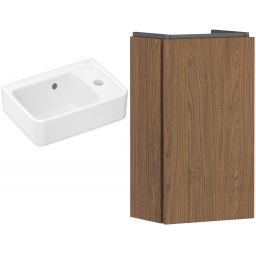Zestaw Hansgrohe Xanuia Q umywalka z szafką Xilesa E 36 cm prawa biały połysk/kaszmirowy dąb (54244550, 60129450)