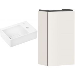 Zestaw Hansgrohe Xevolos E umywalka z szafką Xilesa E 36 cm prawa biały połysk/pisakowy beżowy mat (54244780, 61086450)