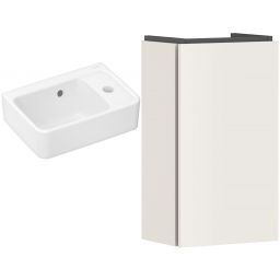 Zestaw Hansgrohe Xanuia Q umywalka z szafką Xilesa E 36 cm prawa biały połysk/pisakowy beżowy mat (54244780, 60129450)