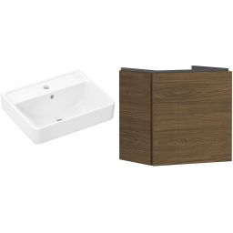 Zestaw Hansgrohe Xanuia Q umywalka z szafką Xilesa E 50 cm biały połysk/dąb (54247550, 61008450)