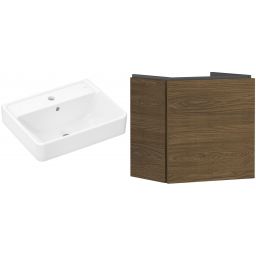 Zestaw Hansgrohe Xanuia Q umywalka z szafką Xilesa E 50 cm biały połysk/dąb (54247550, 60131450)