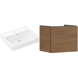 Zestaw Hansgrohe Xanuia Q umywalka z szafką Xilesa E 60 cm dąb (54253550, 60133450)