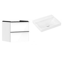 Hansgrohe Xelu Q szafka wisząca z umywalką 60x48 cm biały wysoki połysk/czarny mat/biały (54023670, 61017450)