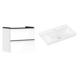 Hansgrohe Xelu Q szafka wisząca z  umywalką 80x48 cm biały wysoki połysk/czarny mat/biały (54027670, 61030450)