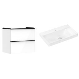 Hansgrohe Xelu Q szafka wisząca z umywalką 80x48 cm biały wysoki połysk/czarny mat/biały (54027670, 61024450)