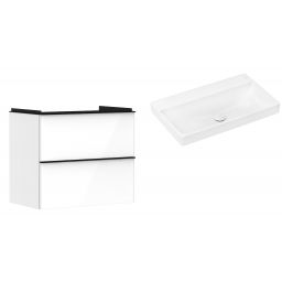 Hansgrohe Xelu Q szafka wisząca z umywalką 80x48 cm biały wysoki połysk/czarny mat/biały (54027670, 61021450)