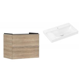 Hansgrohe Xelu Q szafka wisząca z umywalką 80x48 cm naturalny dąb/chrom/biały (54029000, 61030450)