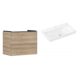 Hansgrohe Xelu Q szafka wisząca z umywalką 80x48 cm naturalny dąb/chrom/biały (54029000, 61025450)