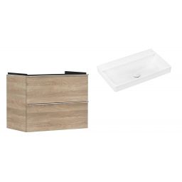 Hansgrohe Xelu Q szafka wisząca z umywalką 80x48 cm naturalny dąb/chrom/biały (54029000, 61021450)