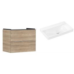 Hansgrohe Xelu Q szafka wisząca z umywalką 80x48 cm naturalny dąb/chrom/biały (54029000, 61026450)