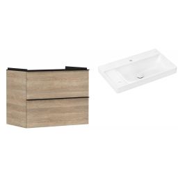 Hansgrohe Xelu Q szafka wisząca z umywalką 80x48 cm naturalny dąb/czarny mat/biały  (54029670, 61031450)