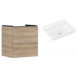 Hansgrohe Xelu Q szafka wisząca z umywalką 60x48 cm naturalny dąb/biały mat/biały (54025700, 61017450)